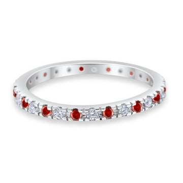 Full Eternity Wedding Design Ring Round Simulated Garnet CZ 925 Sterling Silver